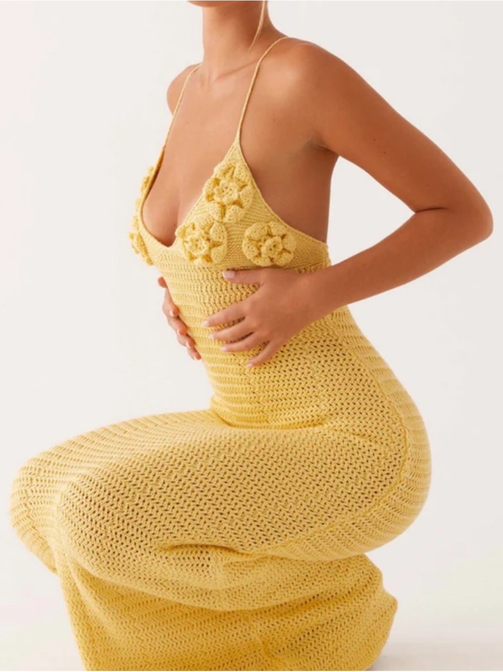 PEPPERMAYO Yellow Crochet Maxi Dress